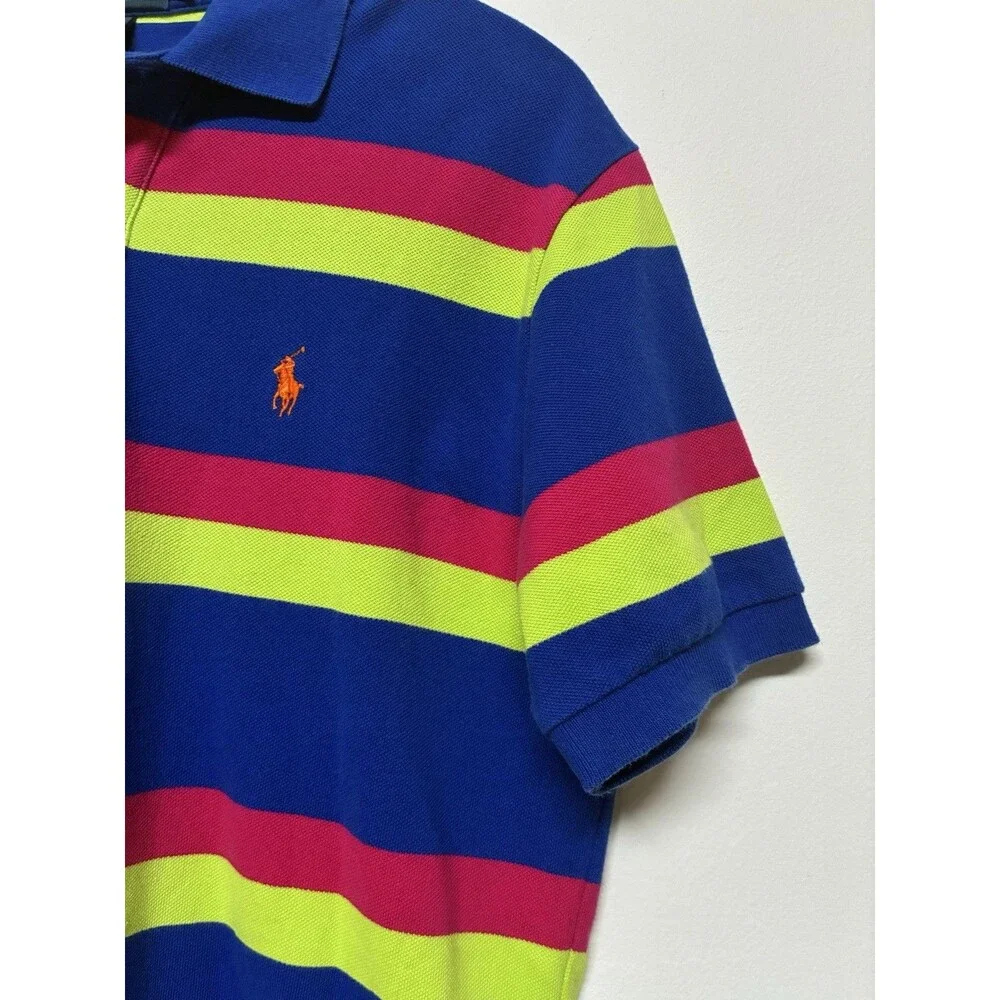 Polo Ralph Lauren Men’s Medium Polo Blue With Bright Red And Yellow Stripes